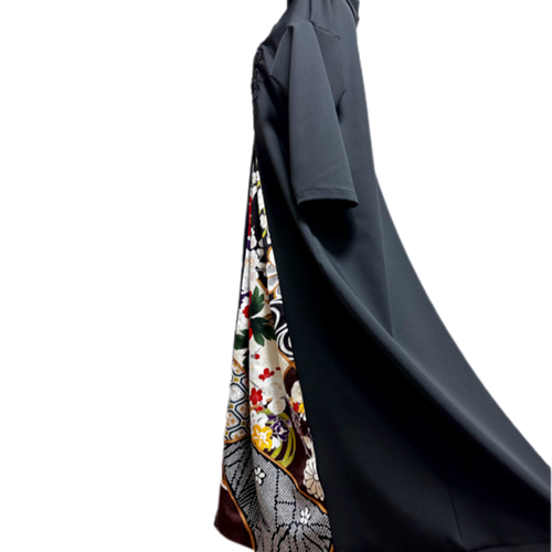 振袖　着物リメイク　ドレス　濃紺×大輪桜　和柄　ワンピース　ハンドメイド 振袖 着物リメイク ドレス 濃紺×大輪桜 和柄 ワンピース ハンドメイド