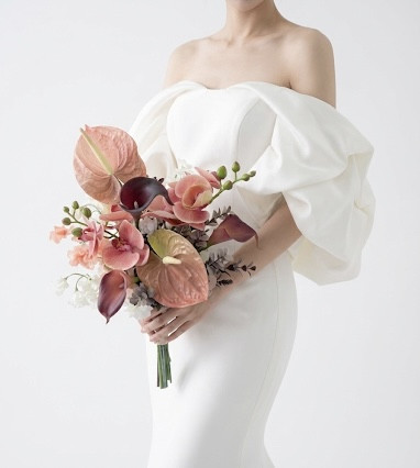 【即納可】送料無料アンスリウムとカラーのモダンウェディングブーケ＆ブートニアセット / アーティフィシャルフラワー