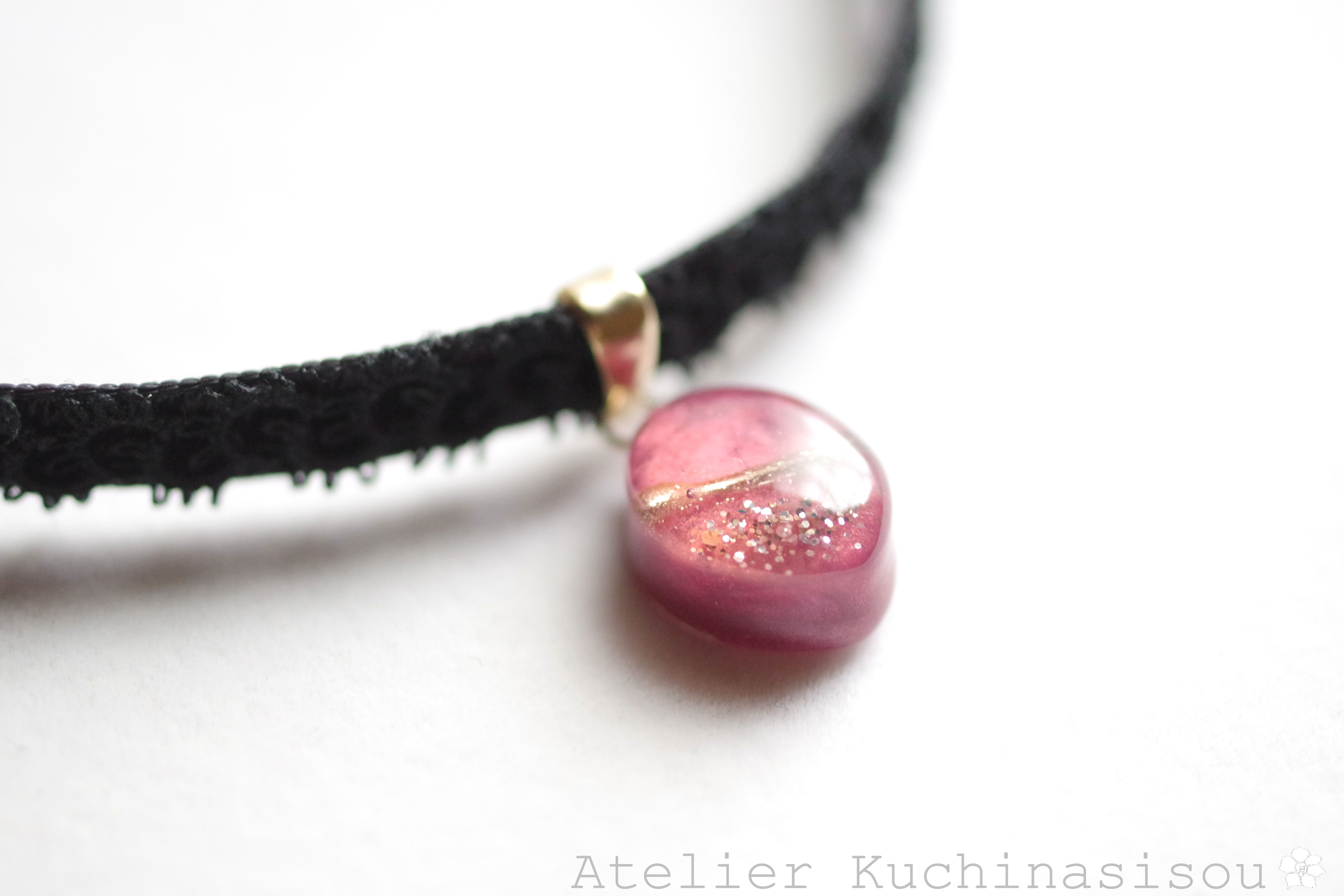 【受注製作】レジンアート　マーキスモチーフとタティングレースとベルベットリボンのチョーカー〈屍骨と花〉