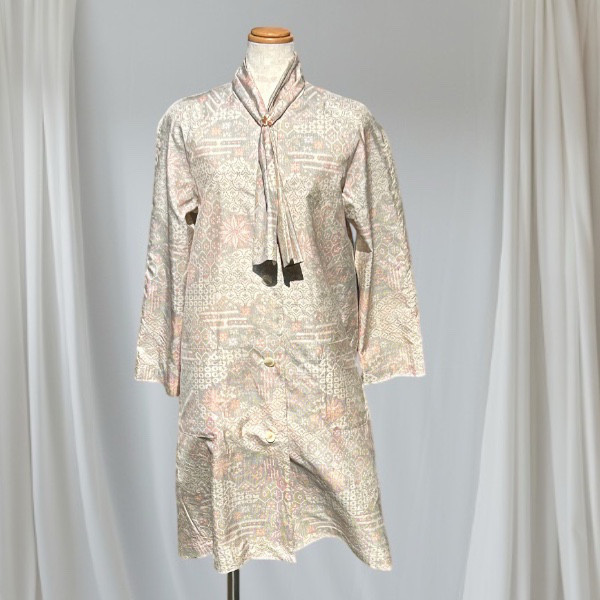 新作【一点もの】白大島紬のラグラン袖スプリングコート｜共布スカーフ付｜肩まわりゆったり⭐送料無料