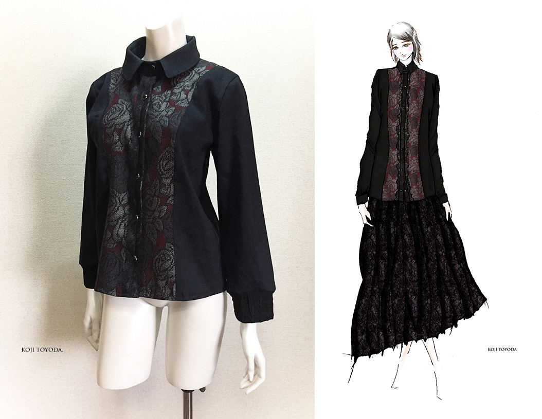 【1点もの・デザイン画付き】高級シルクウール切り替えブラウス（KOJI TOYODA）