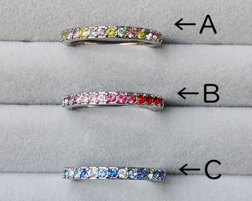 シルバー エタニティリング クリスタル装飾 クリスタル✨ハーフエタニティリング✨（シルバー色）『選べるカラー