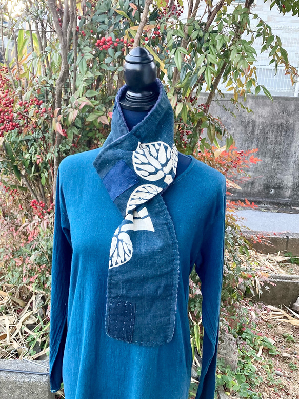 BORO 襤褸 藍染 刺し子 古布 リメイク シングルスヌード ネック