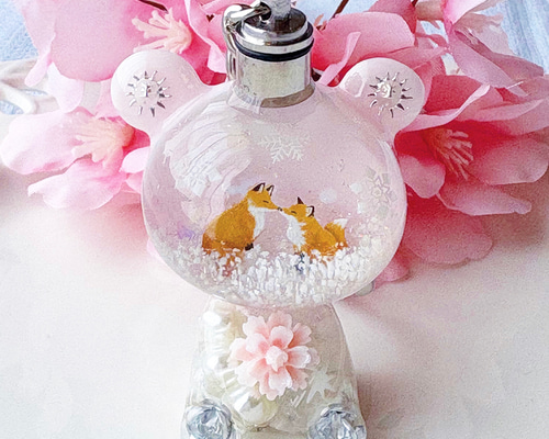 LED付きくまちゃんオルゴナイトキーホルダー 冬の終わり-キタキツネの