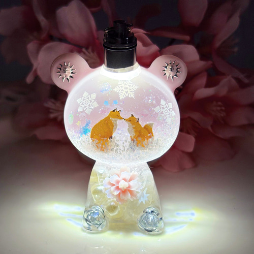 LED付きくまちゃんオルゴナイトキーホルダー 冬の終わり-キタキツネの