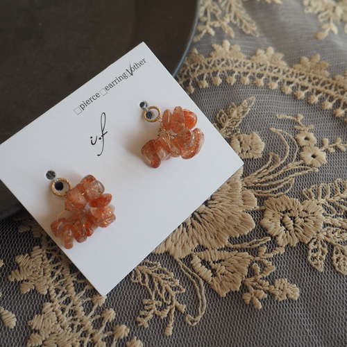 14kgf/サンストーン 痛くないイヤリング ピアス チャーム 大ぶり