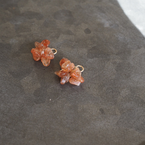 14kgf/サンストーン 痛くないイヤリング ピアス チャーム 大ぶり