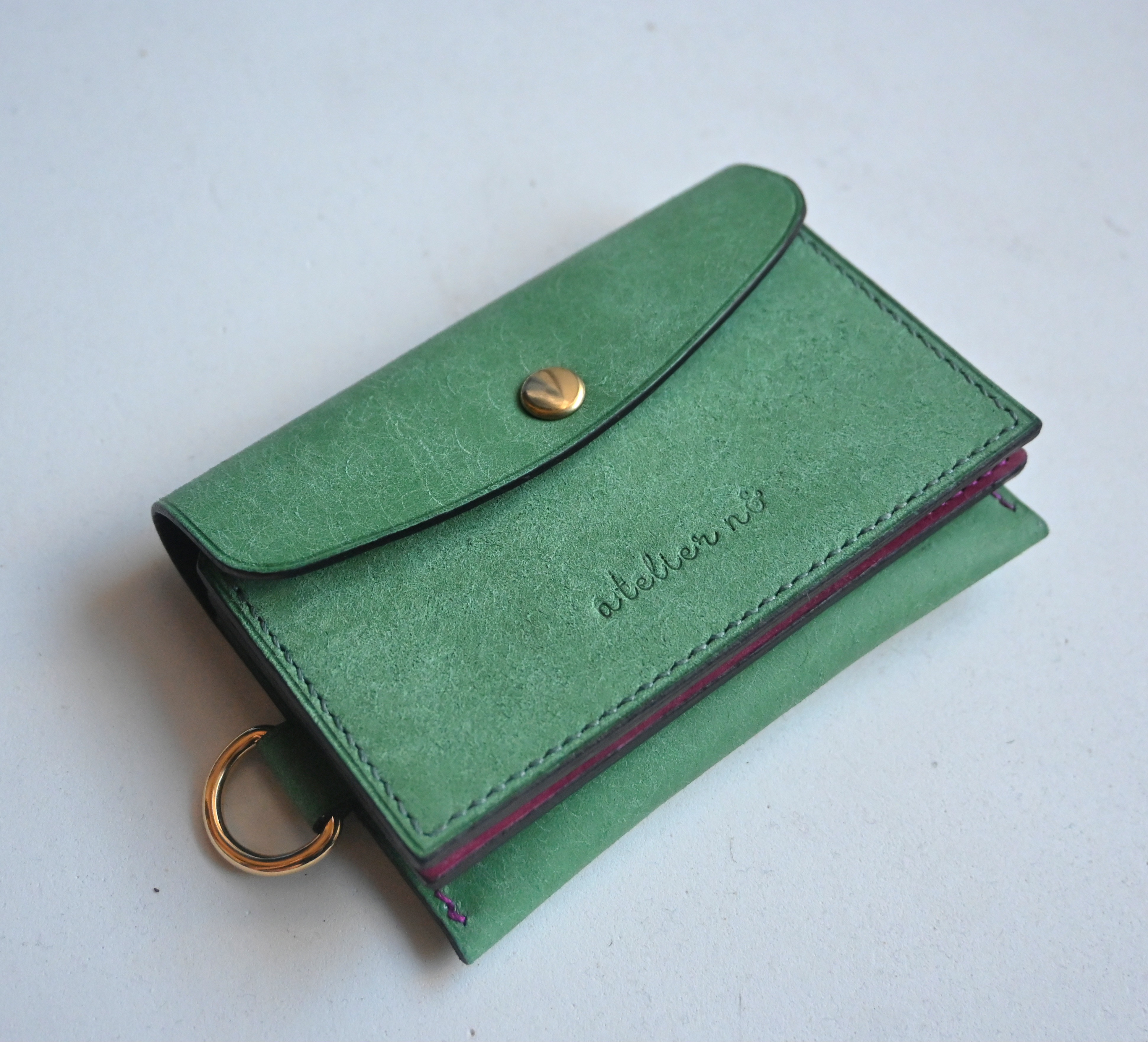 コインケース付きのパスケース[ミントグリーン×パープル]　マルチケース　マルゴー