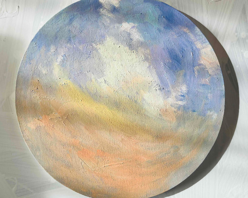 直径30㎝「空の様子２」油彩・絵画・原画・丸形・アートパネル 絵画 『Thaleia』 空 油彩 原画 直径30cm 丸形キャンバス N 絵画 かい