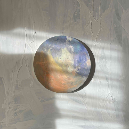 絵画 『Thaleia』 空 油彩 原画 直径30cm 丸形キャンバス N 絵画 かい