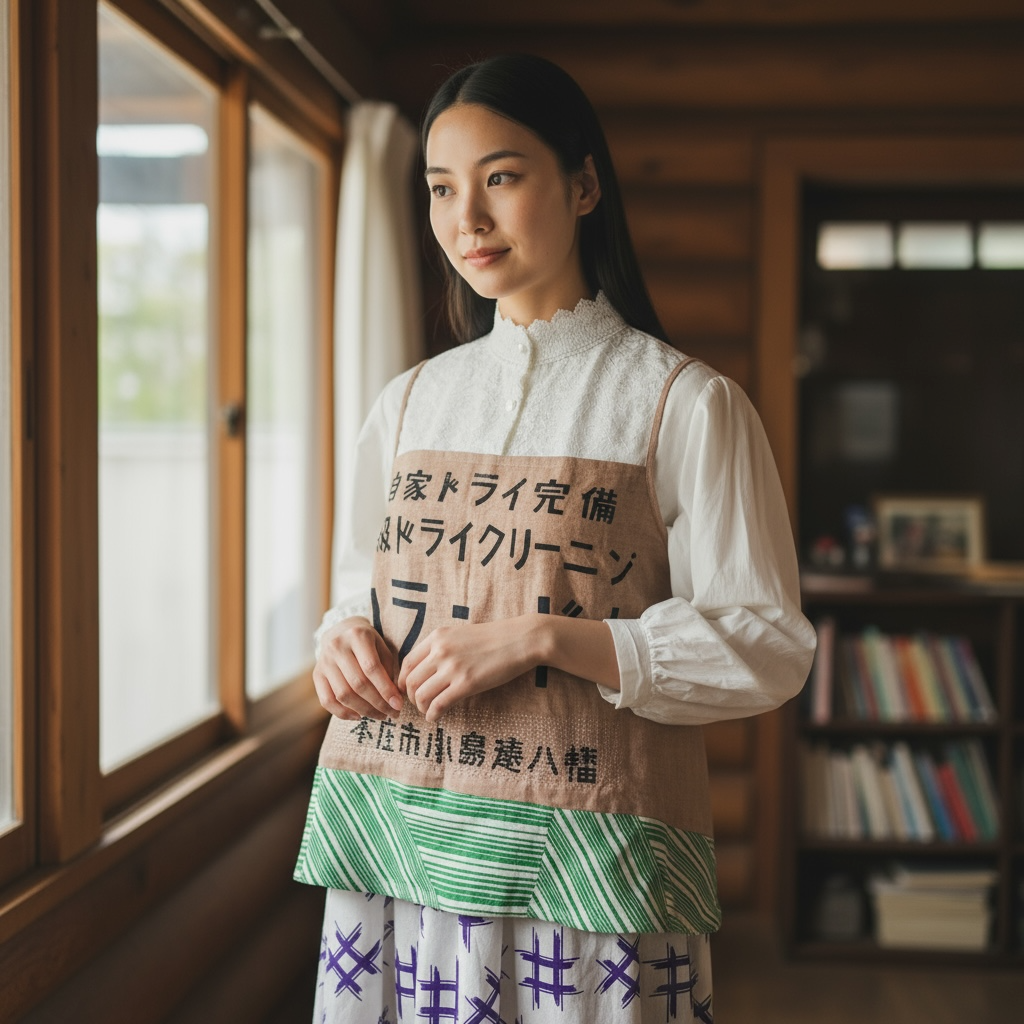ヴィンテージ手ぬぐいキャミソール 柿渋染め
