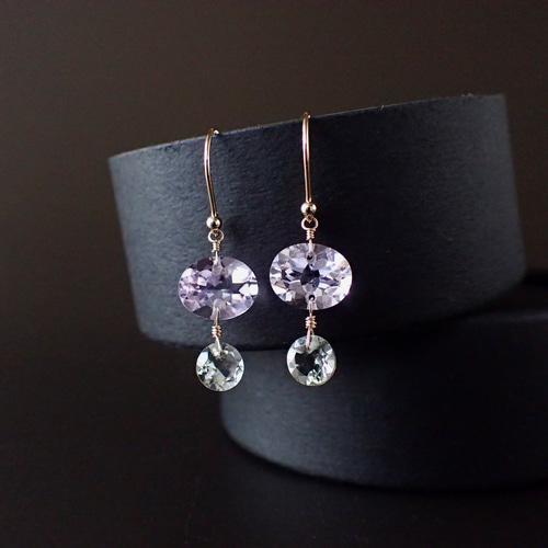 cocoです。14kgf アメジストのロングピアス 紫の花雫 ― アメジストxハーキマーダイヤモンド ロングピアス14kgf