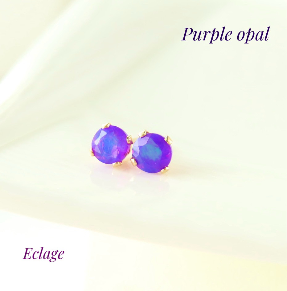 〈14kgf〉エチオピア産パープルオパールのスタッドピアス(4mm)