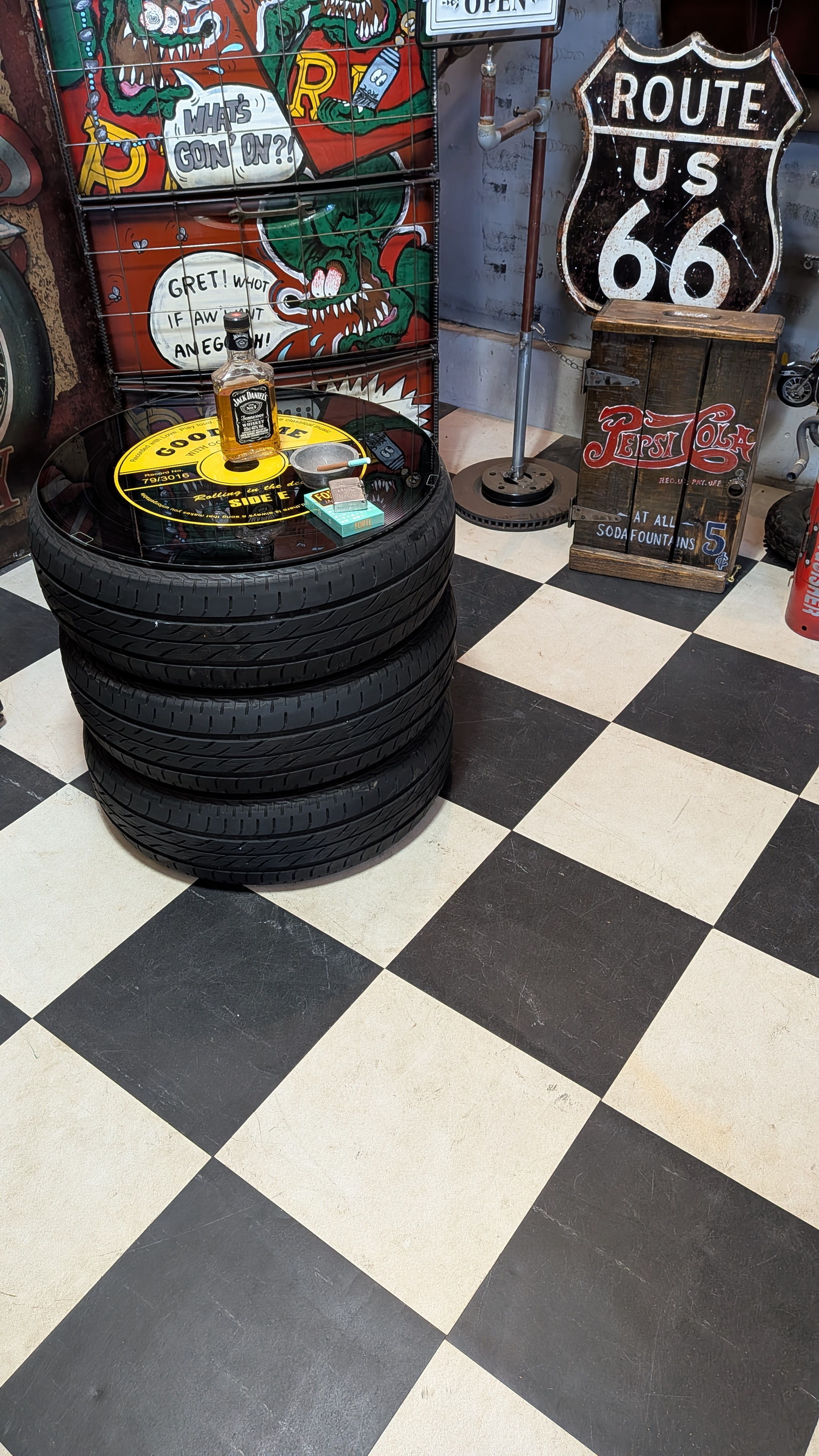 インダストリアルインテリア  ガレージテーブル 天板  ガラステーブル YEL  #アメリカンインテリア  #アメリカン