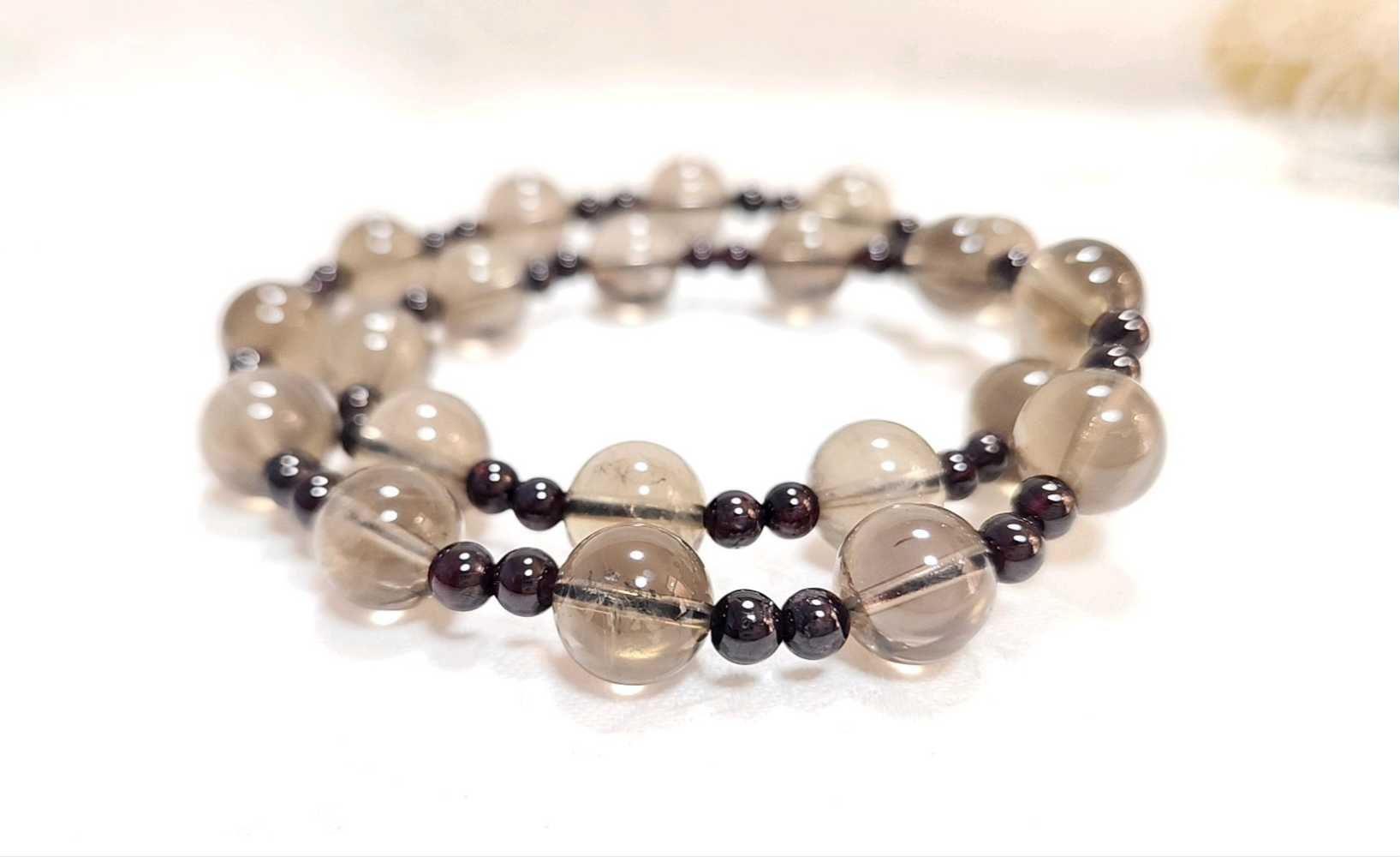 スモーキークォーツ◇ガーネット二連ブレスレット◇天然石◇