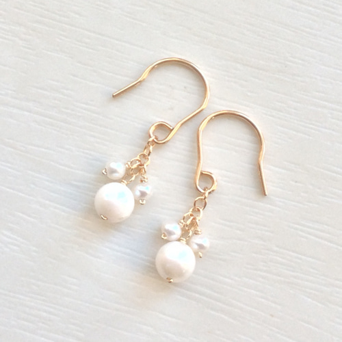 14kgf あこや真珠のミニピアス ピアス（フック・チェーン） きなたろう