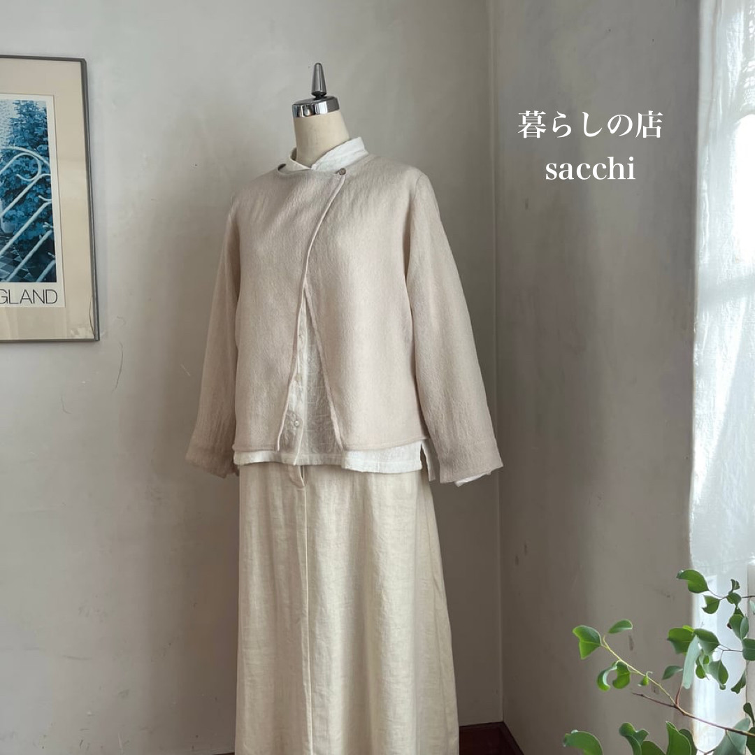 チコリジャケット　ウールmixガーゼ　アイボリー　　＊暮らしの店sacchi＊