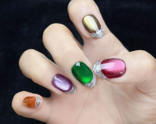 新春SALE】マグネットネイル ショートオーバル ミックスカラー ラメ