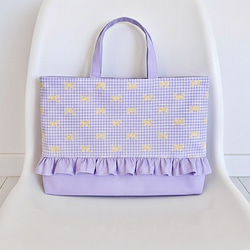 ハート柄とギンガムチェック・フリルの入園入学3点セット モノトーン