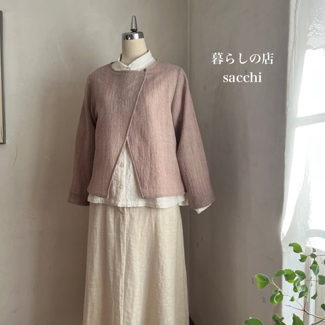 チコリジャケット　ウールmixガーゼ　ピンク×アイボリー　　　　　＊暮らしの店sacchi＊
