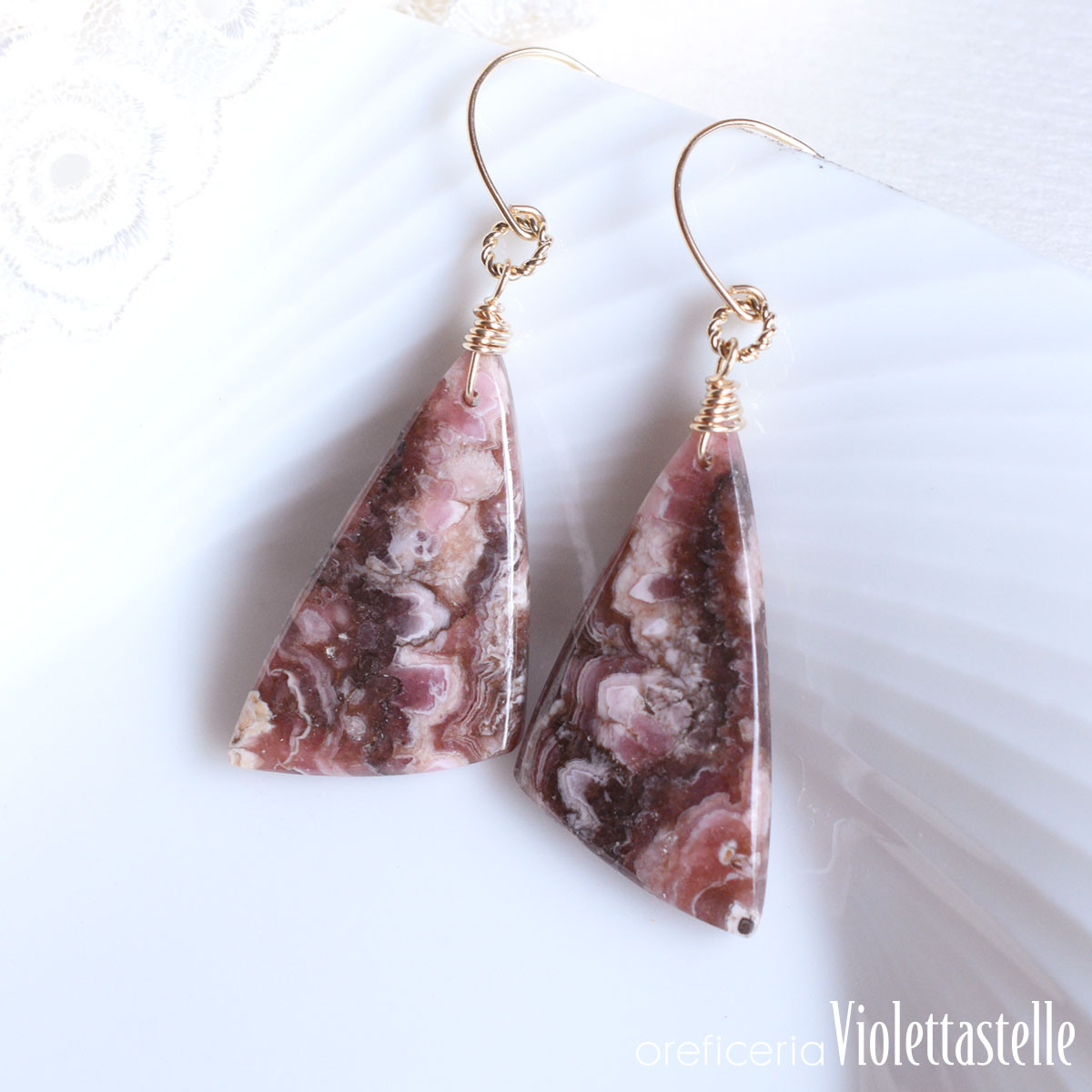 14kgf インカローズ（ロードクロサイト）のピアス