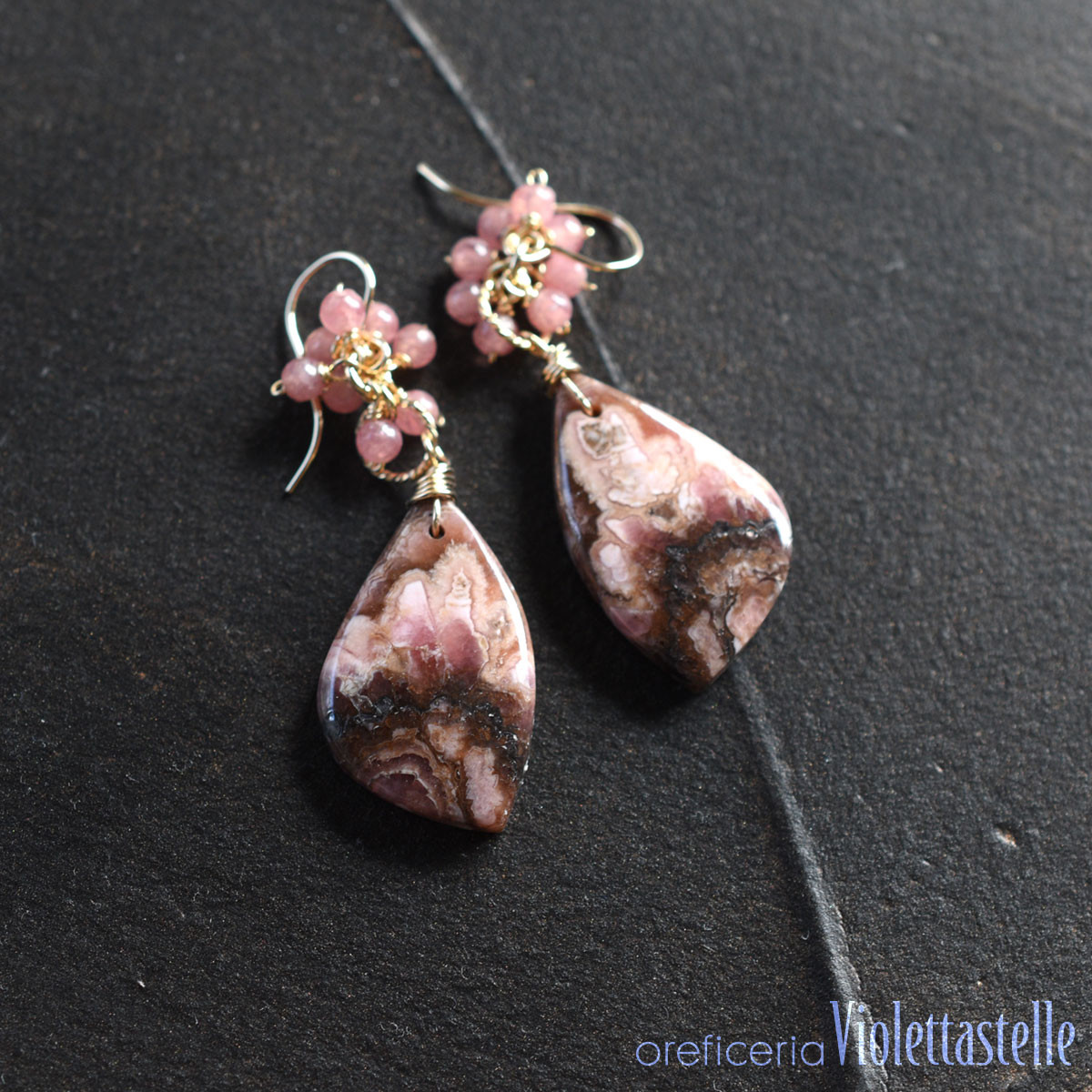 14kgf インカローズ（ロードクロサイト）のピアス02