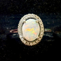 0.41ctクーバーピディ オパール シルバーリング　キュービックジルコニア付き 0.41ctクーバーピディ オパール シルバーリング キュービック