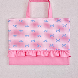 ハート柄とギンガムチェック・フリルの入園入学3点セット モノトーン