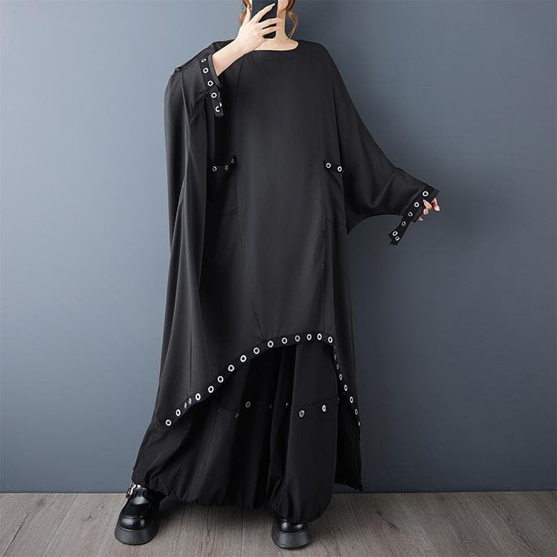 【超ビッグサイズ】新品 秋 モード系 ハトメ装飾 アシンメトリー ワンピースｂ