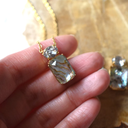 特別価格【残り①②・1点もの】香水　フレーム　アバロンシェル　×　クリスタルガラス　サージカルステンレスネックレス 8枚目の画像