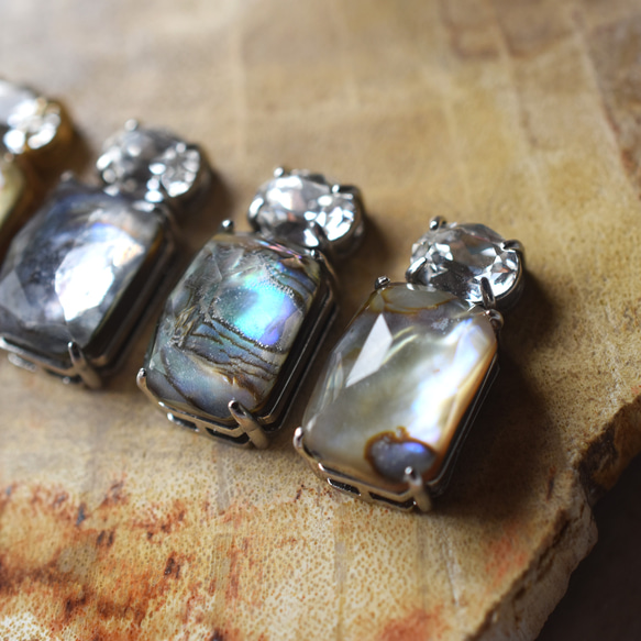 特別価格【残り①②・1点もの】香水　フレーム　アバロンシェル　×　クリスタルガラス　サージカルステンレスネックレス 6枚目の画像