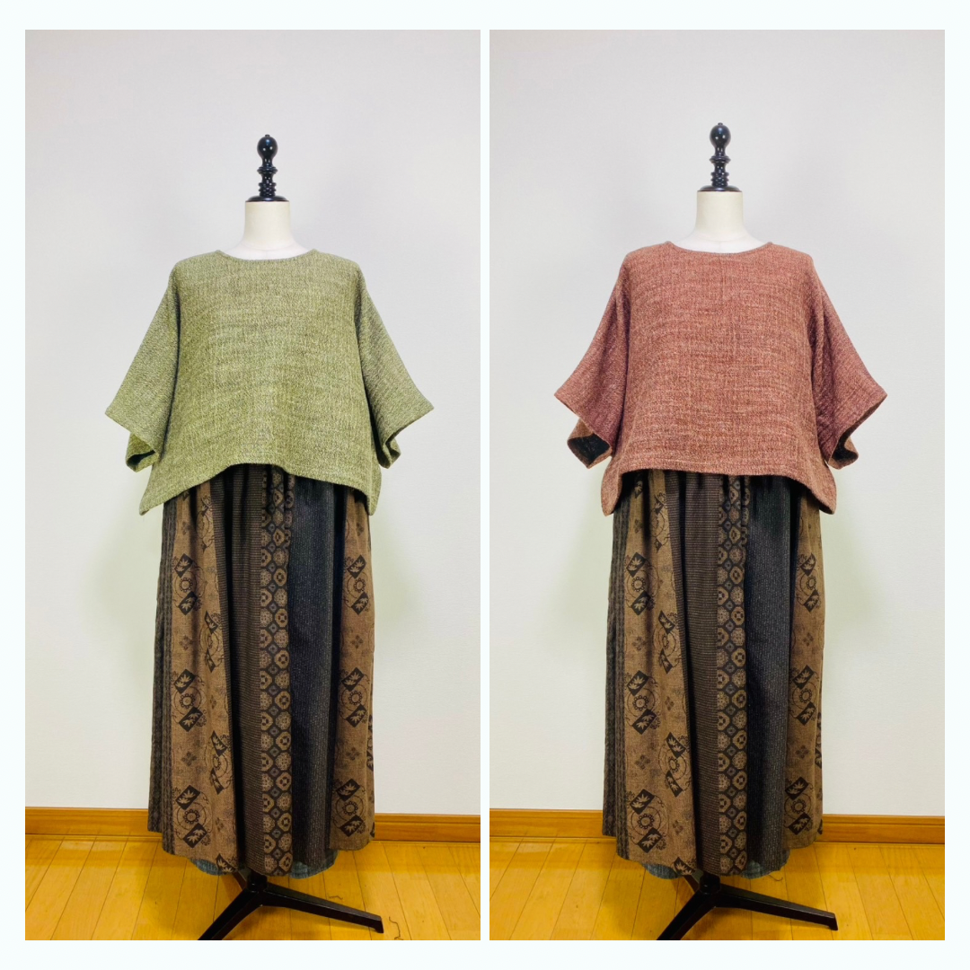 【遠州織物】ゆったりポンチョ　２カラー　綿ウール麻二重織