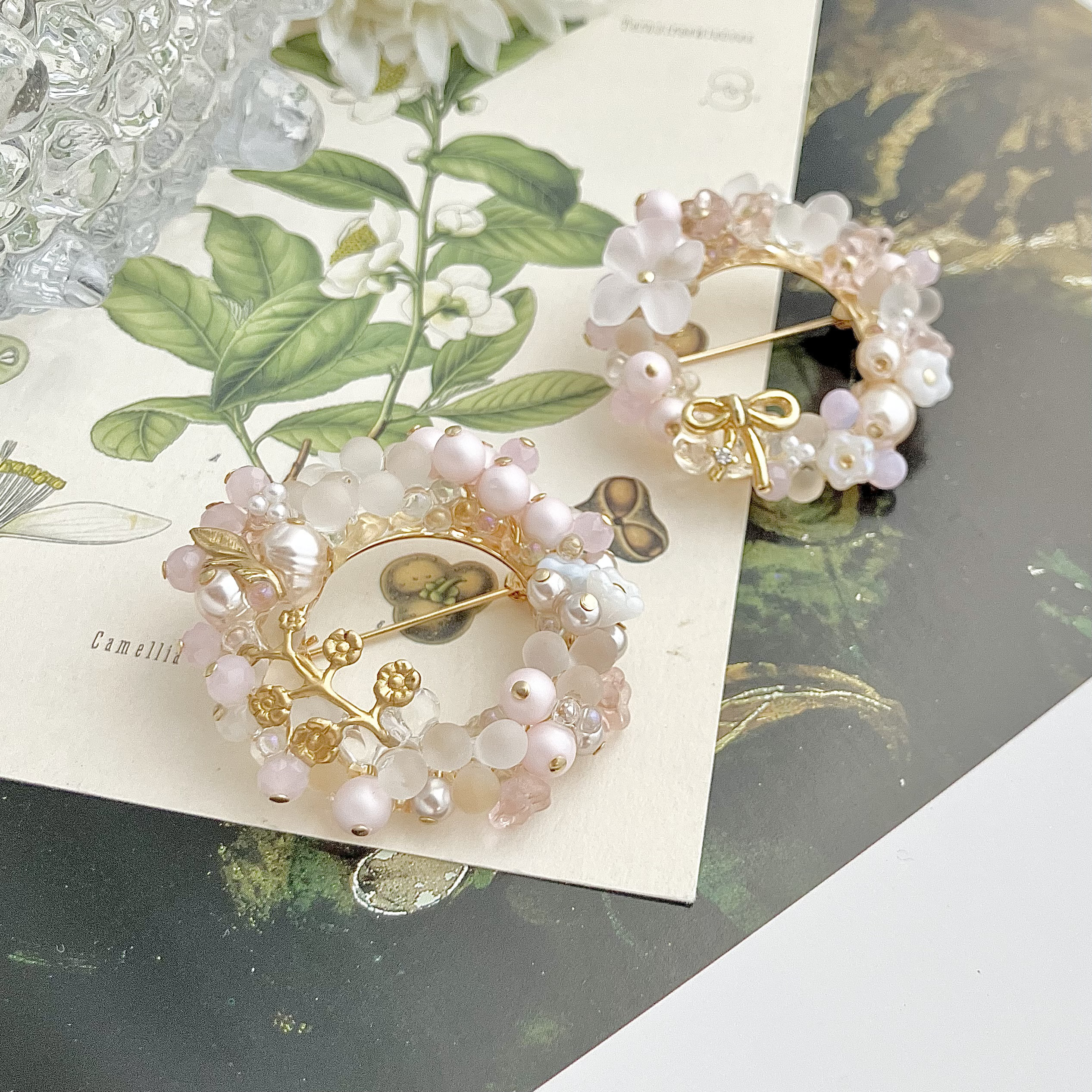 ⁂〜親子の花かんむりブローチセット〜⁂フォーマル　入学式　卒業式　ブローチ　ピンク　花　桜　桜色　パール　セット　お揃い