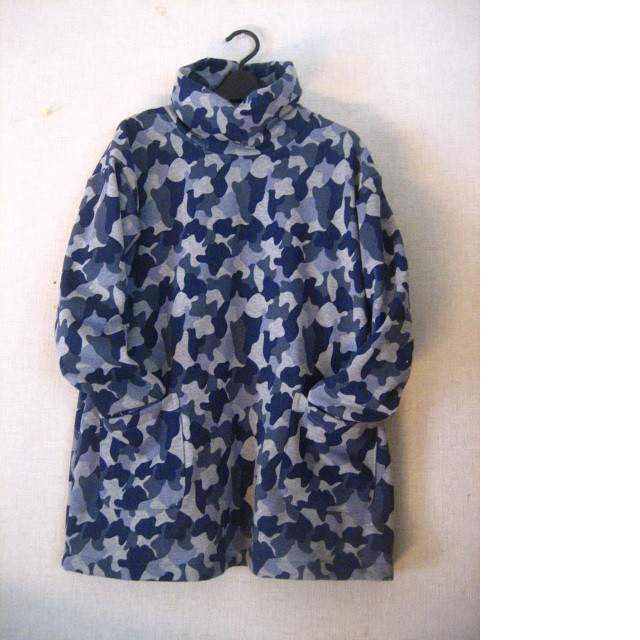 綿裏毛ニット・オフタートルチュニック・迷彩