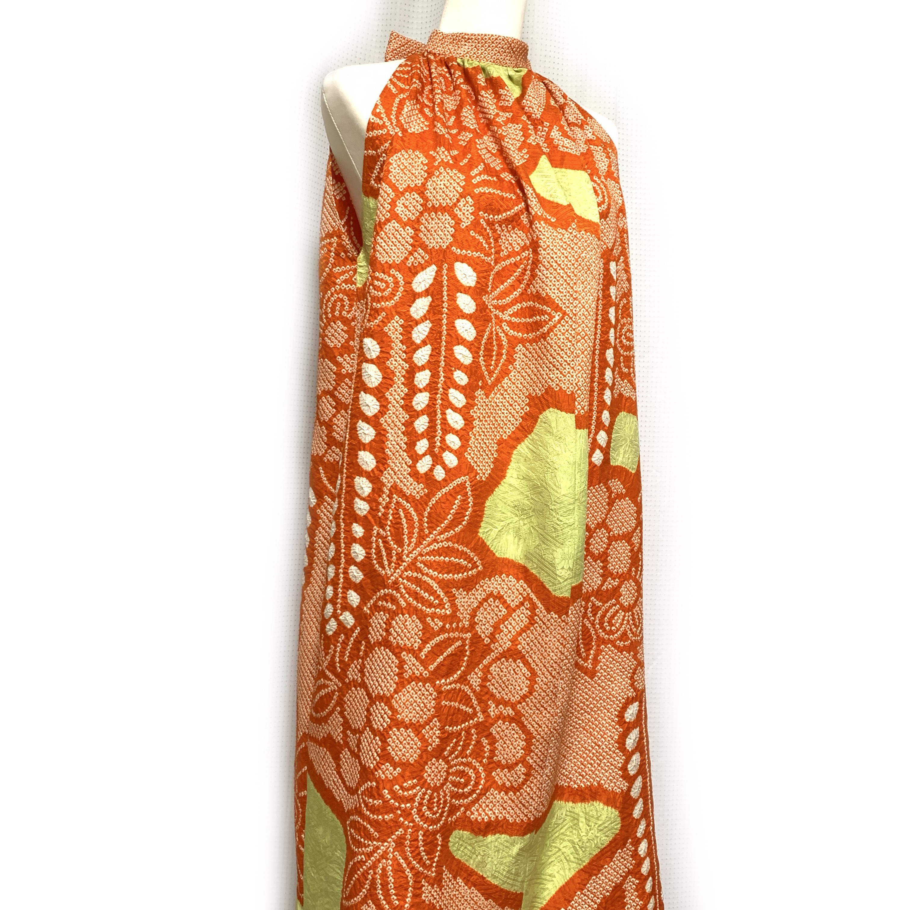 【正絹】着物リメイク 総絞りの豪華振袖ドレス／ホルターネックワンピース／アメリカンスリーブ／結婚式・成人式等に［378］