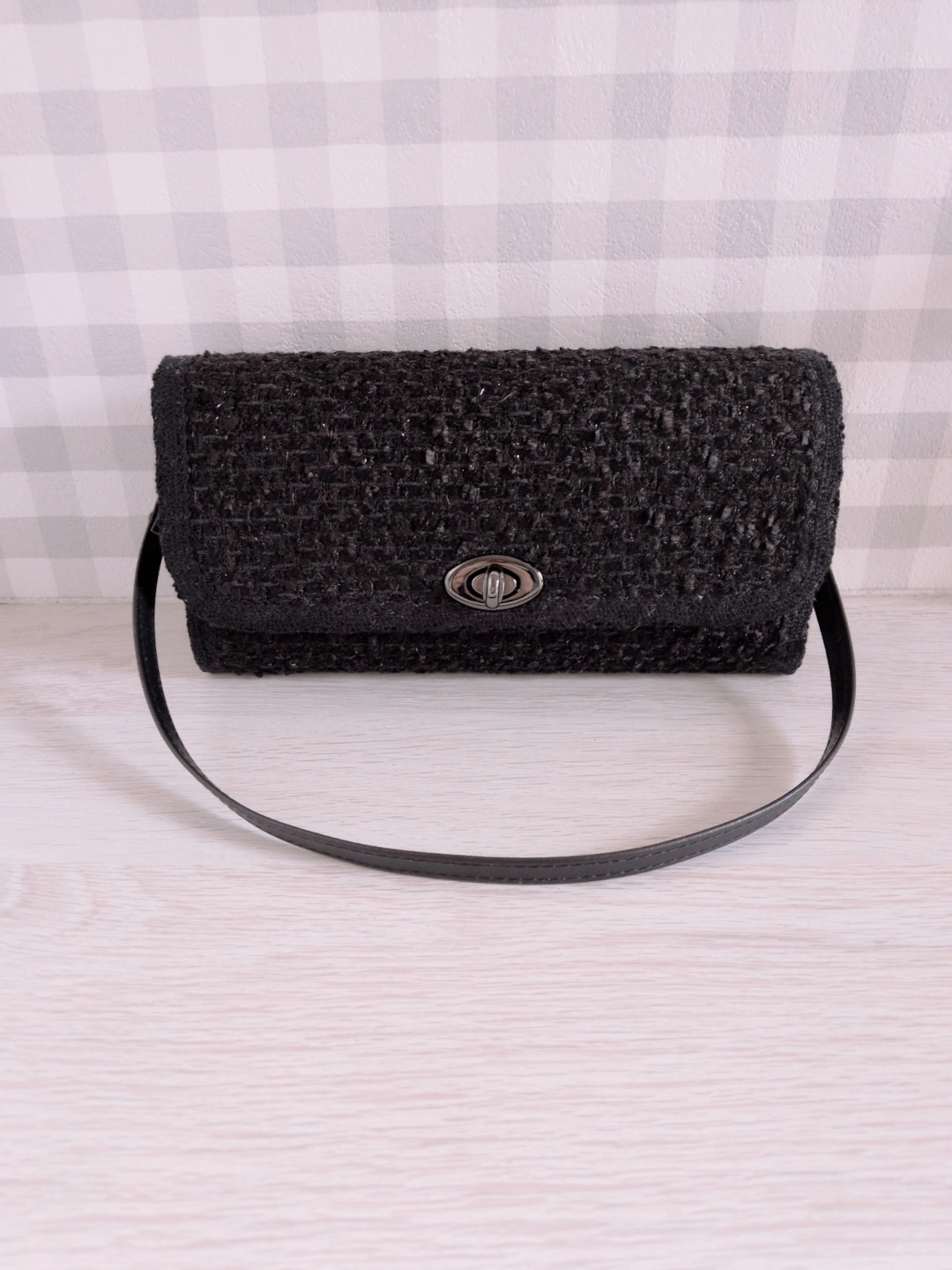 LINTON社製ツイード長財布(オールブラック)