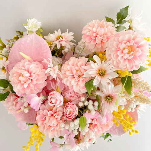 光触媒フラワー ボックスアレンジ｜ダリア主役の春色ギフト｜大きめ