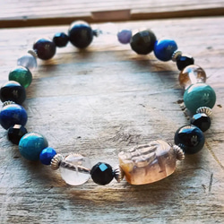 ◇緑瑪瑙龍神天珠＆ドラゴンアゲート（龍紋瑪瑙）のブレスレット⁡ 9000