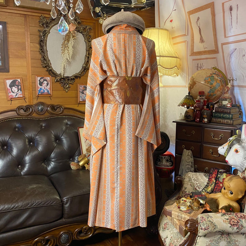 着物リメイク ワンピース ドレス セミロング 名古屋帯 和洋折衷 陽光の