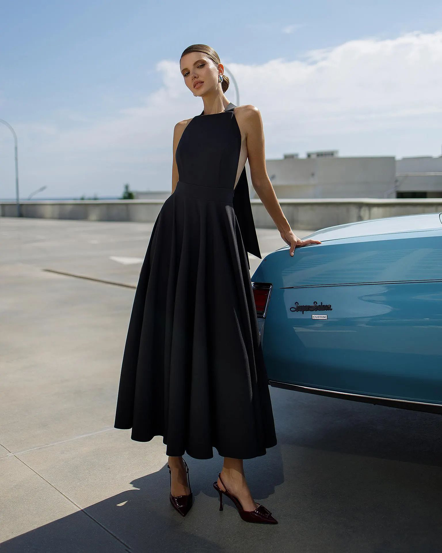 高級感 白 黒 ノースリーブ パーティードレス シンプル 韓国風 花嫁 披露宴 演奏会 前撮り HL1147