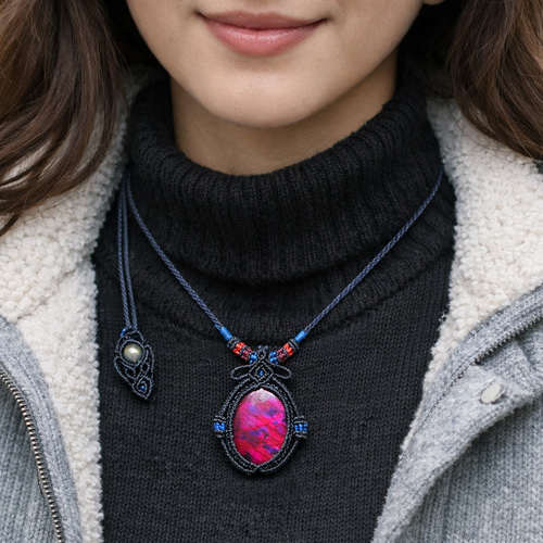 パープルラブラドライト』マクラメ編みトップネックレス ネックレス