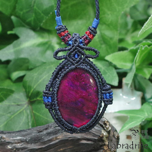 パープルラブラドライト』マクラメ編みトップネックレス ネックレス