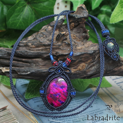 パープルラブラドライト』マクラメ編みトップネックレス ネックレス