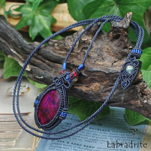 マクラメ　ネックレス　ギラライト 天然石】【ハンドメイド】夜空のファンタジー☆ラブラドライトマクラメ