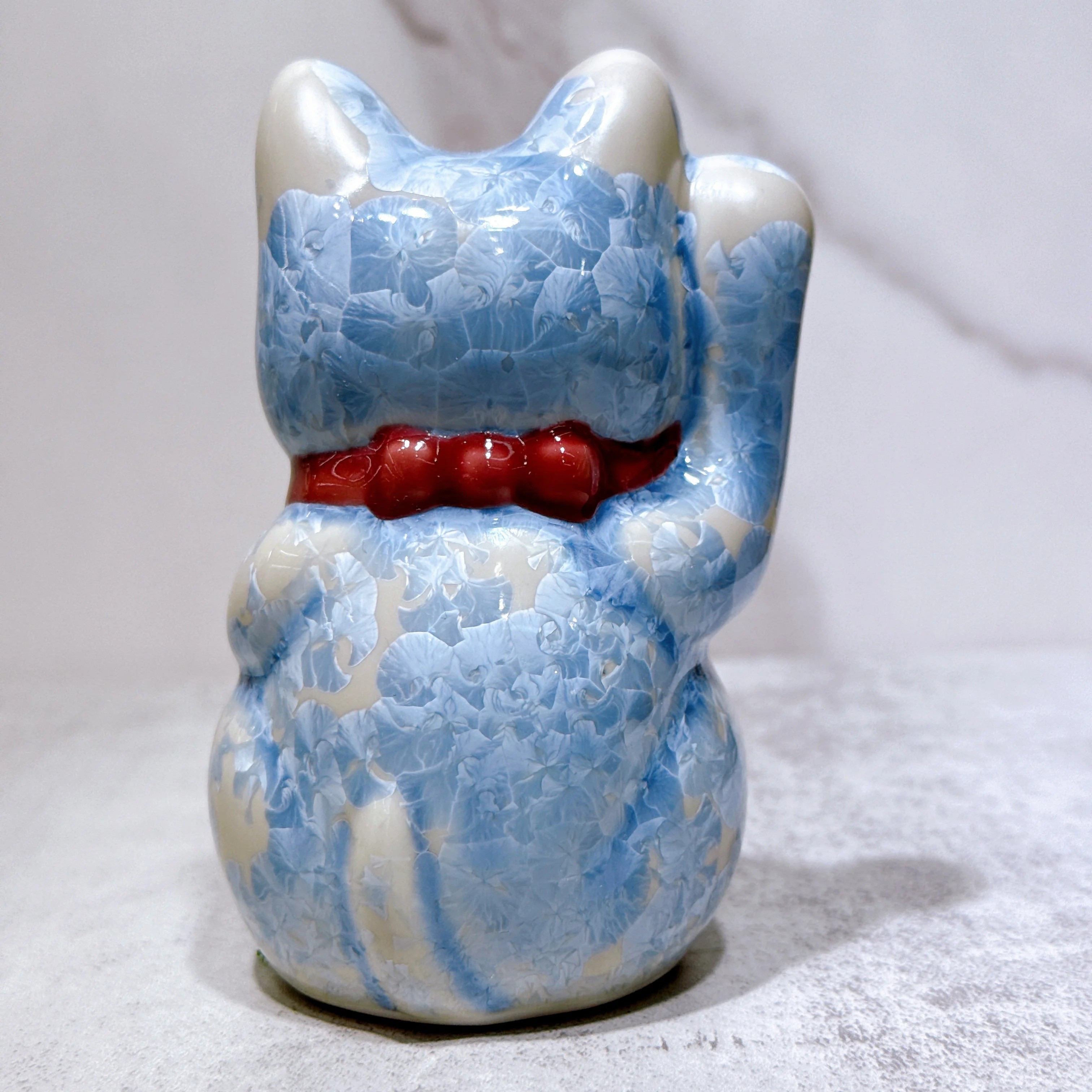 【清水焼 招き猫】花結晶、銀蔓、幸運、右、特小  SW-MN154