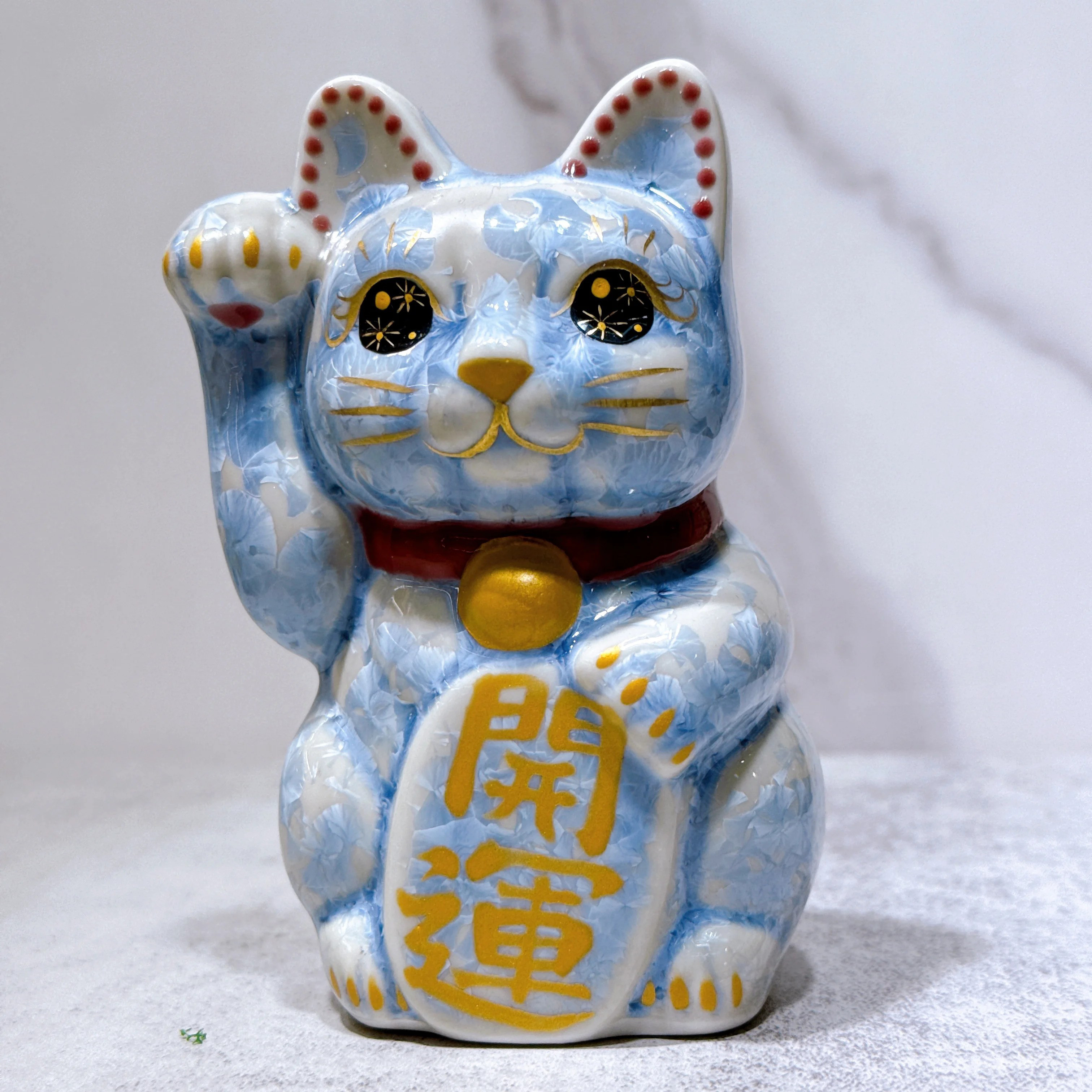 【清水焼 招き猫】花結晶、銀蔓、幸運、右、特小  SW-MN154