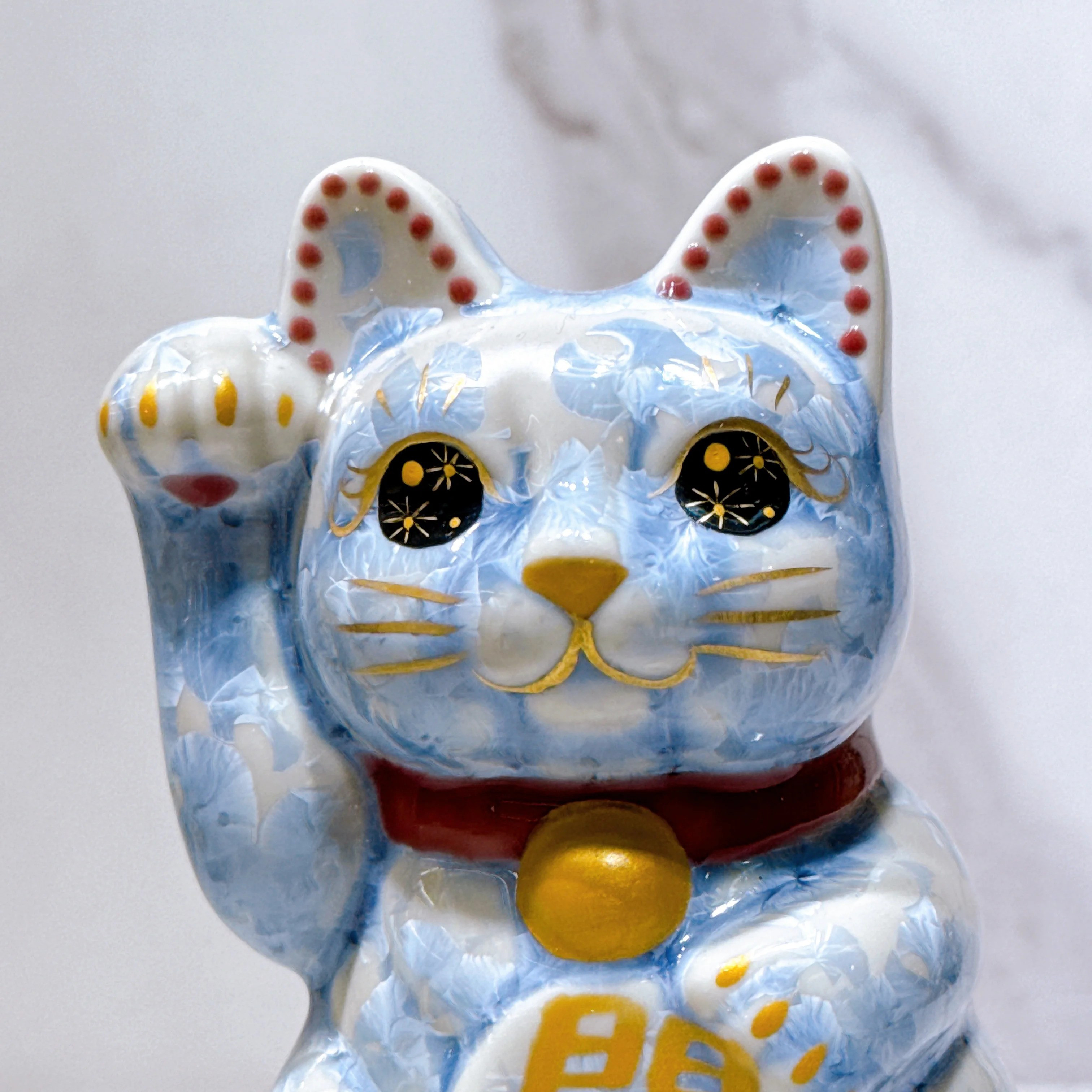 【清水焼 招き猫】花結晶、銀蔓、幸運、右、特小  SW-MN154