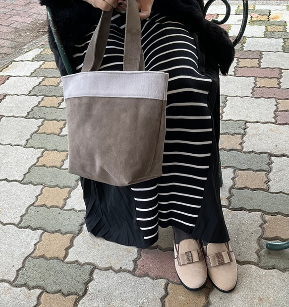 手放せない❣️Pig本革 Nubuckのこの質感♡ 心ときめくバイカラー★大人可愛いミニトート❤️ 6枚目の画像