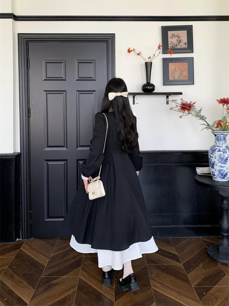 新作 大きいサイズ ヘップバーン風Vネックワンピース 新品秋冬春ロングレディース