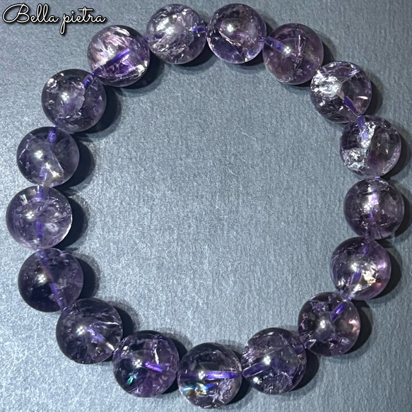 高品質★希少☆虹入り【ラベンダーアメジスト 】12.4〜12.8mm 天然石ブレスレット 内周 約17.5cm 4枚目の画像